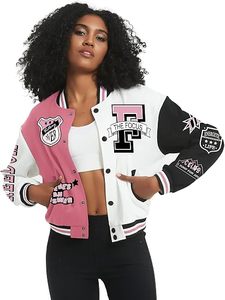 Chaqueta Varsity para Mujer, Chaqueta Corta Estilo Letterman, Ligera, con Botones, Chaqueta Bomber, Chaqueta de Béisbol, Estilo Y2K - Product Image 3