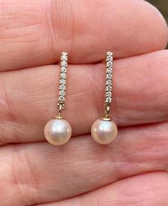 Pendientes de Oro de 14K con Diamante Cultivado en Laboratorio y Perla, Joyería Fina Elegante, Regalo para Mujer, para Fiestas y Eventos - Product Image 4