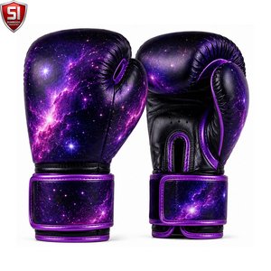 Ensemble de boxe SUMROOS SI : Gants en cuir noir et or avec sangle de poignet réglable, durables, protecteurs et confortables pour l'entraînement, à lacets - Product Image 1