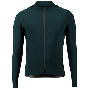 Maillot de cyclisme à manches longues pour homme, vert foncé, avec poche arrière, respirant et ajusté - Product Image 1