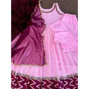 DISEÑADOR KOTA CHEX DIGITAL IMPRESO REAL ESPEJO TRABAJO BATA INFERIOR CON DUPATTA ROSA - Product Image 3