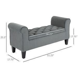 Pouf contenitore trapuntato grigio per casa, ufficio o camera da letto, panca pieghevole con braccioli per ingresso e letto, con morbida imbottitura - Product Image 3