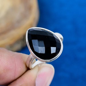 Natural Black Onyx Gemstone Pear Shape Handmade <b>Ring</b> <b>925</b> Sterling <b>Silver</b> Finish - Product Image 1