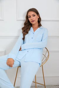 Pyjamas pour femmes, vêtements de nuit personnalisés, faible MOQ, impression couleur unie, pyjamas confortables pour femmes, pyjamas grande taille pour femmes, pyjamas en bambou - Product Image 5