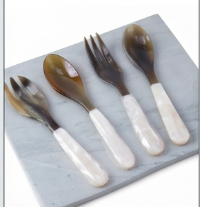 <b>Mirror</b> Horn Head Pink <b>Shell</b> Handle Salad Set Polished Head Glossy Grip Cutlery For Kitchenware Tabletop Dinnerware And Party - Product Image 3