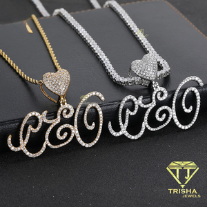 Collier Pendentif Lettre Personnalisée, Bijou Initial en Strass Sertis, Chaîne Cubaine Plaqué Or, Collier Hip Hop Bling pour Homme - Product Image 4