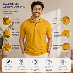 T-shirt uni haut de gamme pour homme |   Mélange de coton peigné respirant à manches courtes sans col décontracté d'été séchage rapide anti-plis - Product Image 3
