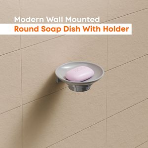 Sleek Wall Mount Circular <b>Soap</b> <b>Holder</b> Durable Grey Melamine <b>Soap</b> Saucer Bracket for Restroom and Kitchen Sink - Product Image 3