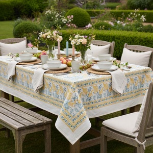 Lilas Amber 10 Seater <b>Tablecloth</b> 180x270cm Handcrafted Block Printed 100% Cotton Sustainable Wedding Dining Table Decor - Product Image 2