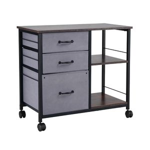 Armadietto Portadocumenti Mobile in Metallo con 3 Cassetti in Tessuto Chiudibili a Chiave e 2 Ripiani Aperti, Armadietti Verticali in Legno per Archiviazione - Product Image 6