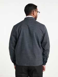 Navy Plaid Regular Zippered Casual Winter 100% <b>Wool</b> Blouson Jacket - Product Image 3