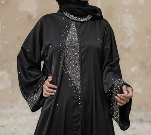 Abaya Negra Más Vendida con Detalles de Cuentas, Manga Larga, Largo hasta el Suelo, Corte Holgado, Vestido Tradicional de Oriente Medio para Mujer - Product Image 2