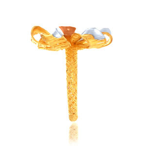 Luxury 18K Gold Plated Tri-Color Floral Statement <b>Ring</b> for Women Rose Gold & White Gold Flower Design Dubai <b>Arabic</b> Style Fashion - Product Image 3