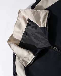 Men's Navy Color Blocking <b>Racer</b> <b>Jacket</b> Stand Collar Zipper Closure Breathable Polyester Autumn Sporty Style - Product Image 4