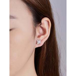 Luxurious 925 Sterling <b>Silver</b> Hip-Hop Bar Screw-<b>Back</b> <b>Earrings</b> Iced-Out Rectangular Baguette Moissanite Stud Screw-<b>Back</b> Design - Product Image 3