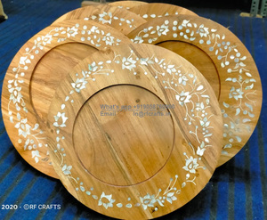 Bandeja Redonda de Madera Natural Rfcrafts, Decoración Musulmana de Madreperla para Ramadán, Bodas, Regalos de Eid Ramadán, Plato para Postres y Alimentos - Product Image 5