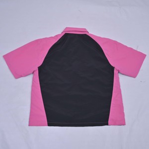 <b>Mens</b> Pink Black Color Blocking Zipper Sporty Short Sleeve Shirt <b>Jacket</b> Quick Dry Polyester <b>Summer</b> Casual Top with Custom Logo - Product Image 2