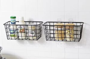 Living Room Punch-Free Wrought Iron Hanging <b>Basket</b> <b>Wall</b> Mounted Modern Multifunction <b>Storage</b> Rack - Product Image 3