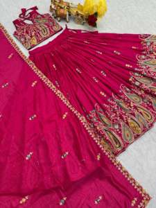 Nuevo Conjunto de Lehenga Choli Dupatta de Seda Vichitra Pura con Bordado Pesado y Lentejuelas, de Secado Rápido y Absorción de Humedad, Largo hasta el Suelo - Product Image 2