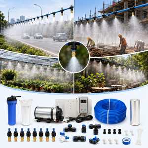 Système de brumisation extérieur avec pompe, filtre, tuyau, buses en laiton, pulvérisateur à fine brume pour jardin, extérieur et refroidissement des volailles, irrigation - Product Image 1