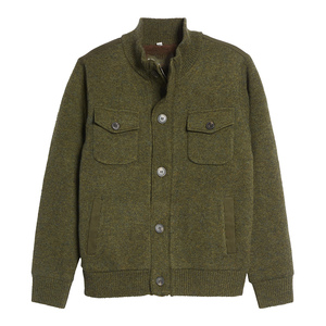 Veste en laine tricotée pour homme, col montant, fermeture à boutons simple, coupe classique, vert olive, vêtement d'extérieur décontracté - Product Image 1