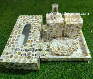 Juego de baño de nácar con bandeja decorativa con incrustaciones de hueso, dispensador de jabón y caja de almacenamiento para baños de lujo para el hogar o el hotel - Product Image 6