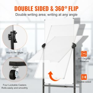24x48 Inches Adjustable Height Double Sided Mobile Whiteboard Rolling Dry Erase <b>Board</b> 1 Magnet Aluminum Frame Whiteboard <b>Wheels</b> - Product Image 3