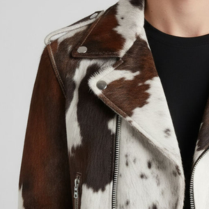 Custom <b>Men</b>’s Black <b>White</b> Cowhide Leather Jacket Trucker Style Genuine Leather Button Front Fashion Streetwear <b>Coat</b> Outerwear - Product Image 5