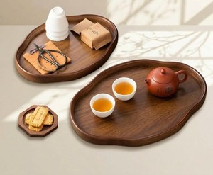 Bandeja de madera irregular hecha a mano con diseño minimalista para café, té, aperitivos, desayuno, uso en mesa de comedor. Bandeja para café, té y aperitivos. - Product Image 5