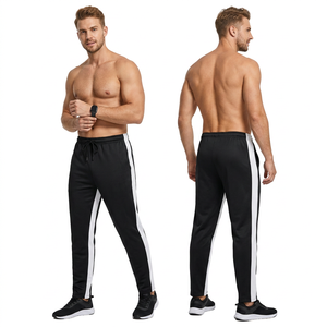 Pantalon de survêtement noir pour homme avec bandes latérales blanches, cordon de serrage haute, décontracté, sans couture, léger, respirant, tricoté, pour l'automne - Product Image 2