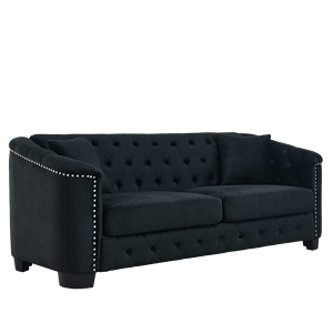 Canapé Chesterfield moderne en velours 3 places de 77 pouces pour salon, avec dossier capitonné et accoudoirs cloutés, 2 coussins, élégant Livi - Product Image 6