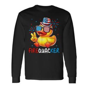 T-shirt a maniche lunghe Firequacker Rubber Duck, design patriottico del 4 luglio, girocollo unisex per adulti, stampa digitale - Product Image 1