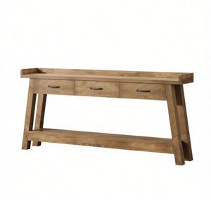 Elegante Consolle Lunga in Legno Teak con Piano in Acciaio Inossidabile per Ingresso Appartamento Magazzino Hotel Casa Arredamento Tavolo Laterale - Product Image 2