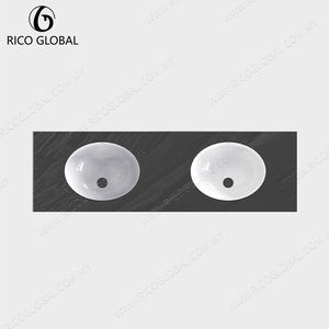 Meuble-lavabo mural double RICO GLOBAL avec vasques ovales, design minimaliste pour salle de bain, finition peinte - Product Image 2