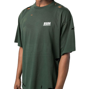 เสื้อยืดพรีเมียมผู้ชายสไตล์ดิสเทรส 100% ผ้าฝ้าย ทรงหลวม สวมใส่สบาย เป็นมิตรกับสิ่งแวดล้อม ระบายอากาศได้ดี รับสกรีนโลโก้ - Product Image 6