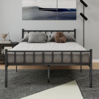 Lit en fer forgé avec tête et pied de lit, robuste et durable, lattes en acier épaissies, lit double en fer pour usage domestique, salon T11