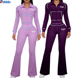 Top Selling Women <b>Tracksuits</b> Winter Fashion New Women's Jacket Pant Flare Pants Contrast Trim Zipper Matching Set for Streetwear - Product Image 2