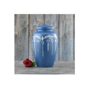 Urne funéraire de luxe bleue en aluminium avec motif « Escalier du Ciel », urne décorative spirituelle pour cendres commémoratives, pour la commémoration des funérailles - Product Image 6