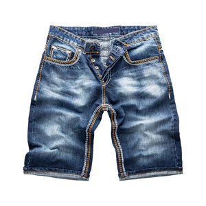 Pantalones Cortos de Mezclilla para Hombre, Casuales, Lavado Claro, Cintura Media, Bordados, Transpirables, Ecológicos, con Cierres y Botones, Estilo Urbano, para Primavera/Verano - Product Image 1