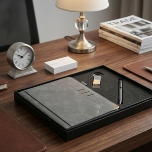 Agenda exécutif Aurelux RE045 en velours gris A5 multicolore, reliure de qualité supérieure, 192 pages, stylo inclus, usage professionnel, logo personnalisé - Product Image 3