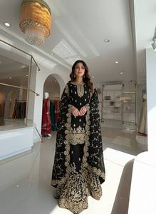 Traje Salwar Sharara Dupatta de viscosa georgette con bordados de aspecto lujoso para bodas indias, listo para usar, fabricante. - Product Image 2