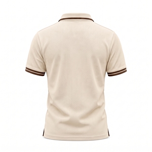 Men <b>Cream</b> Polo <b>T</b> <b>Shirt</b> Custom Embroidered Logo Contrast Brown Collar Sleeve Trim Premium Pique Cotton Casual Golf Uniform - Product Image 4