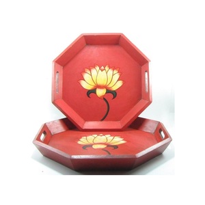Plateau décoratif en bois rustique fait main Meena à motifs floraux, idéal pour les fêtes, les événements et les repas quotidiens - Product Image 4
