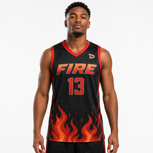 Camiseta sin mangas con cuello en V Fire Basketball para hombre, 13 estampados sublimados, malla transpirable, ajuste atlético, para todas las estaciones - Product Image 1