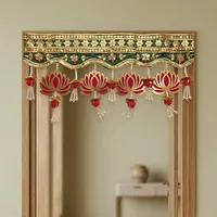 Ornements suspendus modernes écologiques en plastique, style indien, vert Toran, lotus rouge, avec pompon perlé, décoration artisanale