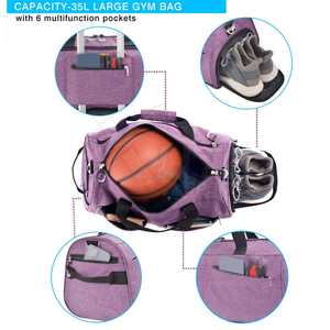 Sac de sport unisexe en tissu Oxford violet, forme rectangulaire, fermeture à glissière, plusieurs compartiments, grande capacité 20-36L, pour entraînement et voyage - Product Image 5