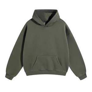 Sweat-shirt à capuche unisexe surdimensionné respirant 340g en molleton de coton couleur unie avec poche, coupe classique, manches longues, idéal pour l'hiver - Product Image 1