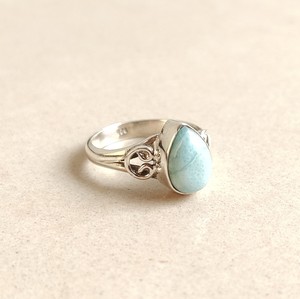 Bague en larimar naturel, argent sterling 925, cabochon en forme de larme, bijoux en pierres précieuses faits à la main - Product Image 2
