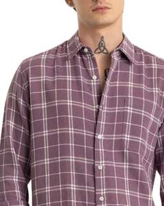 Chemise en coton à carreaux mauve, violet et blanc pour homme, manches longues, boutonnée, décontractée, coupe ajustée, fabrication OEM sur mesure - Product Image 4