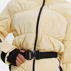 Custom <b>Women</b> Cream Beige One Piece Ski Suit Puffed Chest Quilted Black Belt Waist <b>Snowsuit</b> <b>Women</b> Slim Fit Jumpsuit Waterproof - Product Image 5